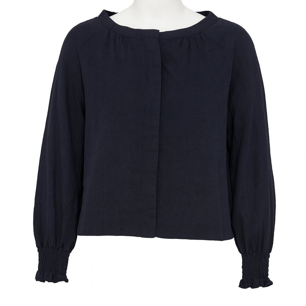 NWT Dokotoo Elegant Navy Long Sleeve Blouse M 95% Poly Career Work